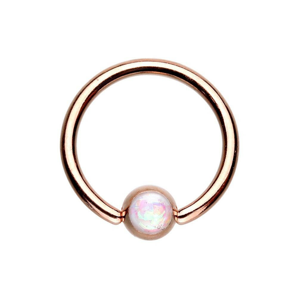 Rose Gold Synthetic Opal Ball Steel Captive Bead Ring.