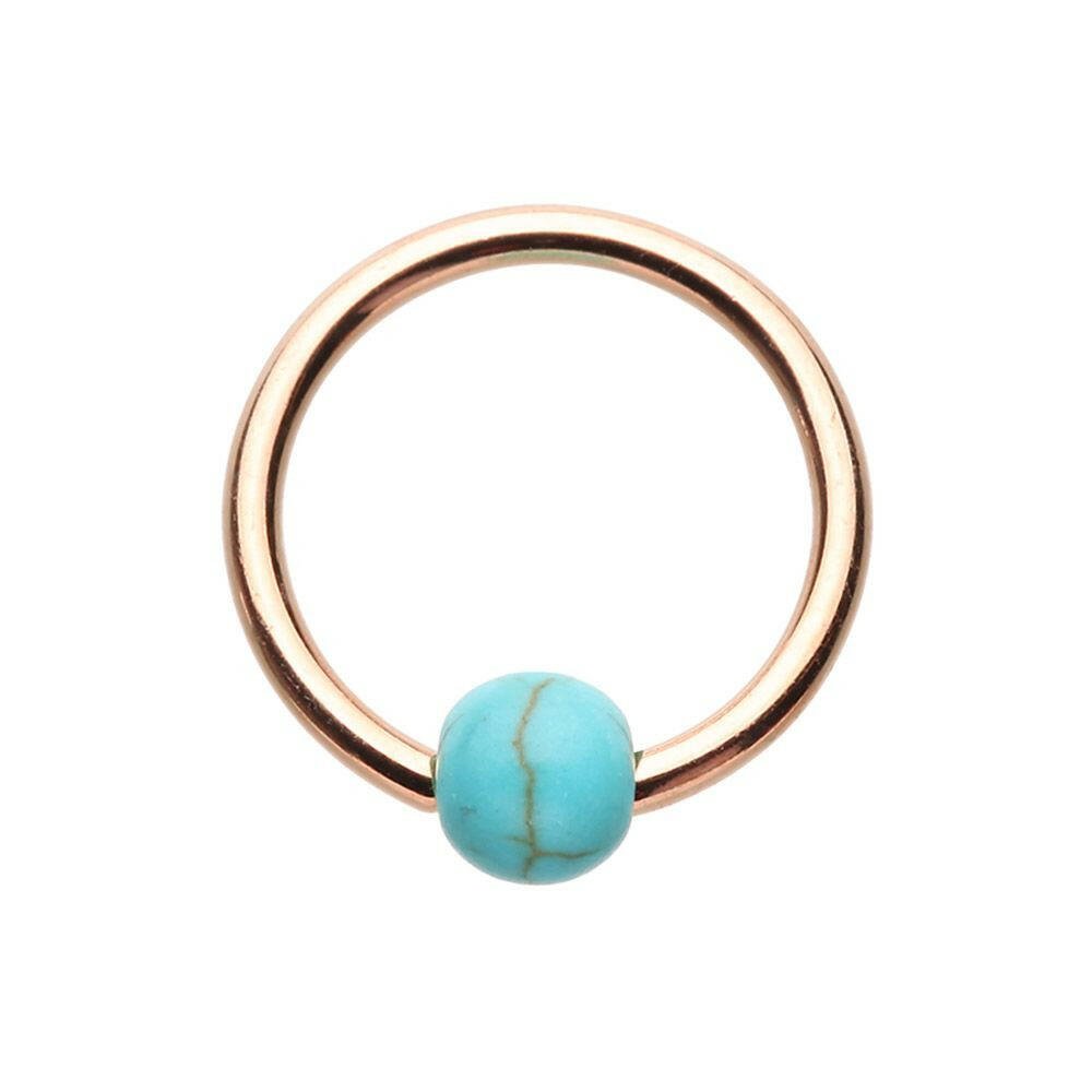 Rose Gold Synthetic Turquoise Bead Captive Ring.