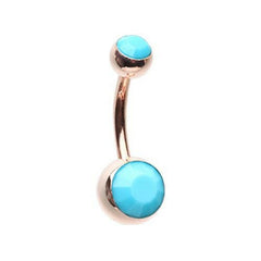 Rose Gold Turquoise Double Ball Inlay Belly Button Ring.