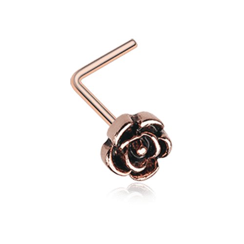 Rose Gold Vintage Rose Icon L-Shaped Nose Ring.