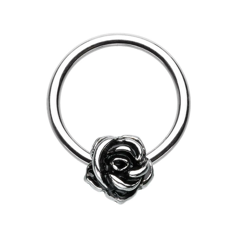 Rose Petal Steel Captive Bead Ring.