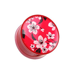 Sakura Cherry Blossom Single Flared Ear Gauge Plug.