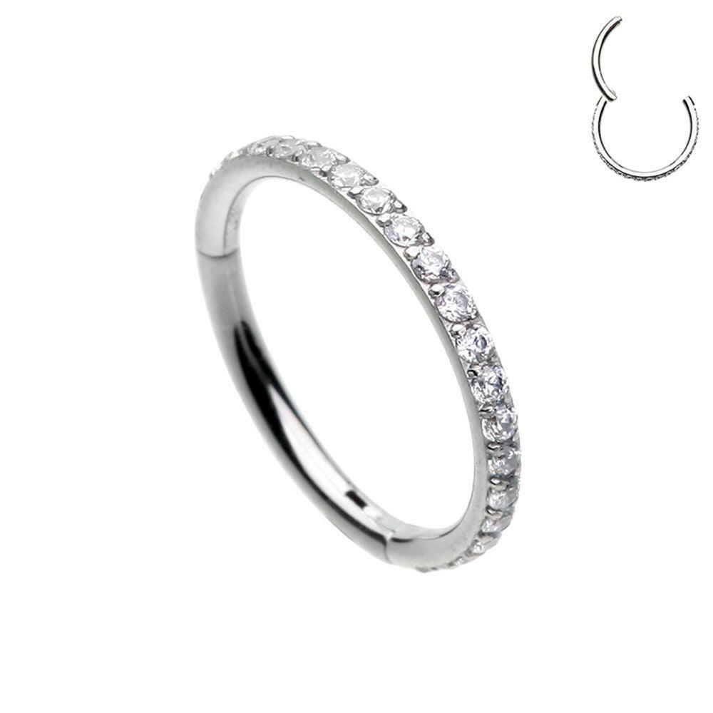 Side Facing Multi Gem Steel Seamless Hinged Clicker Ring.