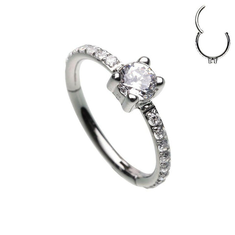 Solitaire Side Facing Multi Gem Steel Seamless Hinged Clicker Ring.