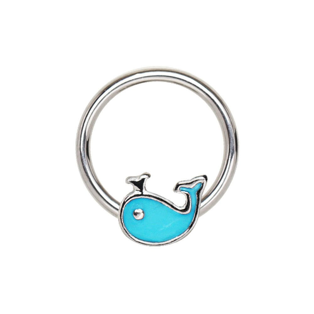 Stainless Blue Whale Snap-in Captive Bead Ring / Septum Ring.