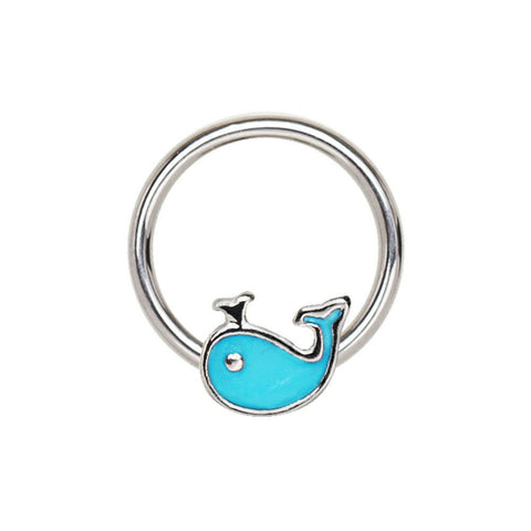 Stainless Blue Whale Snap-in Captive Bead Ring / Septum Ring.