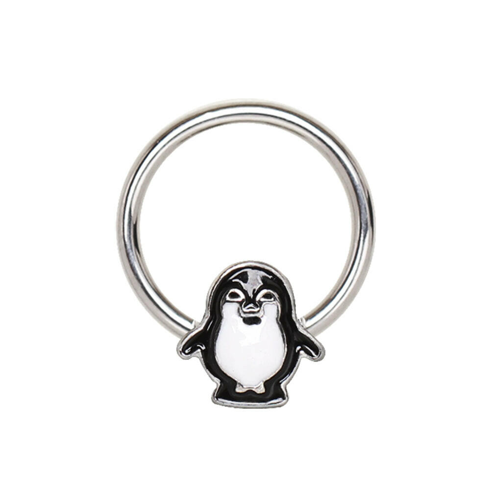 Stainless Penguin Snap-in Captive Bead Ring / Septum Ring.