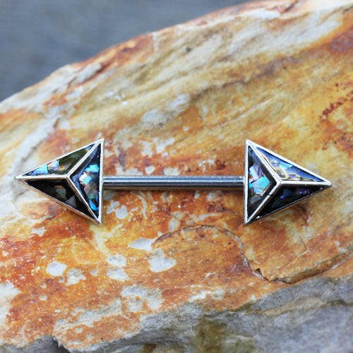 Stainless Steel 3D Triangle Abalone Nipple Bar - Impulse Piercings