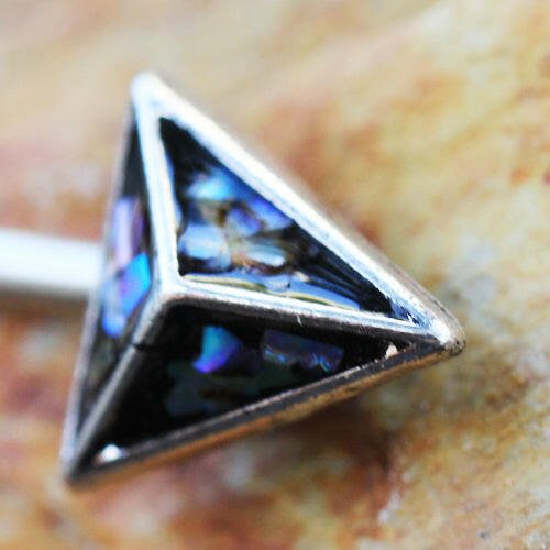 Stainless Steel 3D Triangle Abalone Nipple Bar - Impulse Piercings