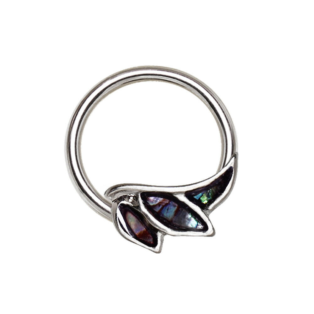 Stainless Steel Abalone Shell Angel Wing Snap-in Captive Bead Ring / Septum Ring.