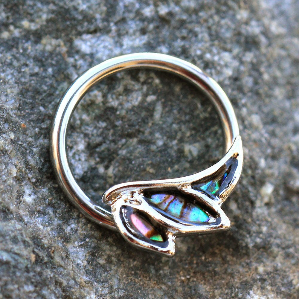 Stainless Steel Abalone Shell Angel Wing Snap-in Captive Bead Ring / Septum Ring - Impulse Piercings