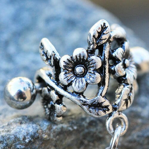 Stainless Steel Antique Floral Cartilage Cuff Earring - Impulse Piercings