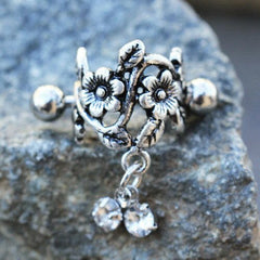 Stainless Steel Antique Floral Cartilage Cuff Earring - Impulse Piercings