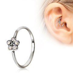 Stainless Steel Antique Floral Design Nose Hoop - Impulse Piercings