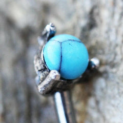 Stainless Steel Antique Style Turquoise Eyebrow Ring - Impulse Piercings