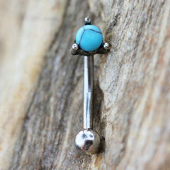 Stainless Steel Antique Style Turquoise Eyebrow Ring - Impulse Piercings