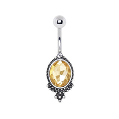 Stainless Steel Antique Topaz Oval Mirror Navel Ring.