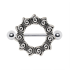 Stainless Steel Antique Tribal Multi-Spiral Nipple Shield.