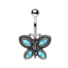 Stainless Steel Antique Turquoise Butterfly Navel Ring.