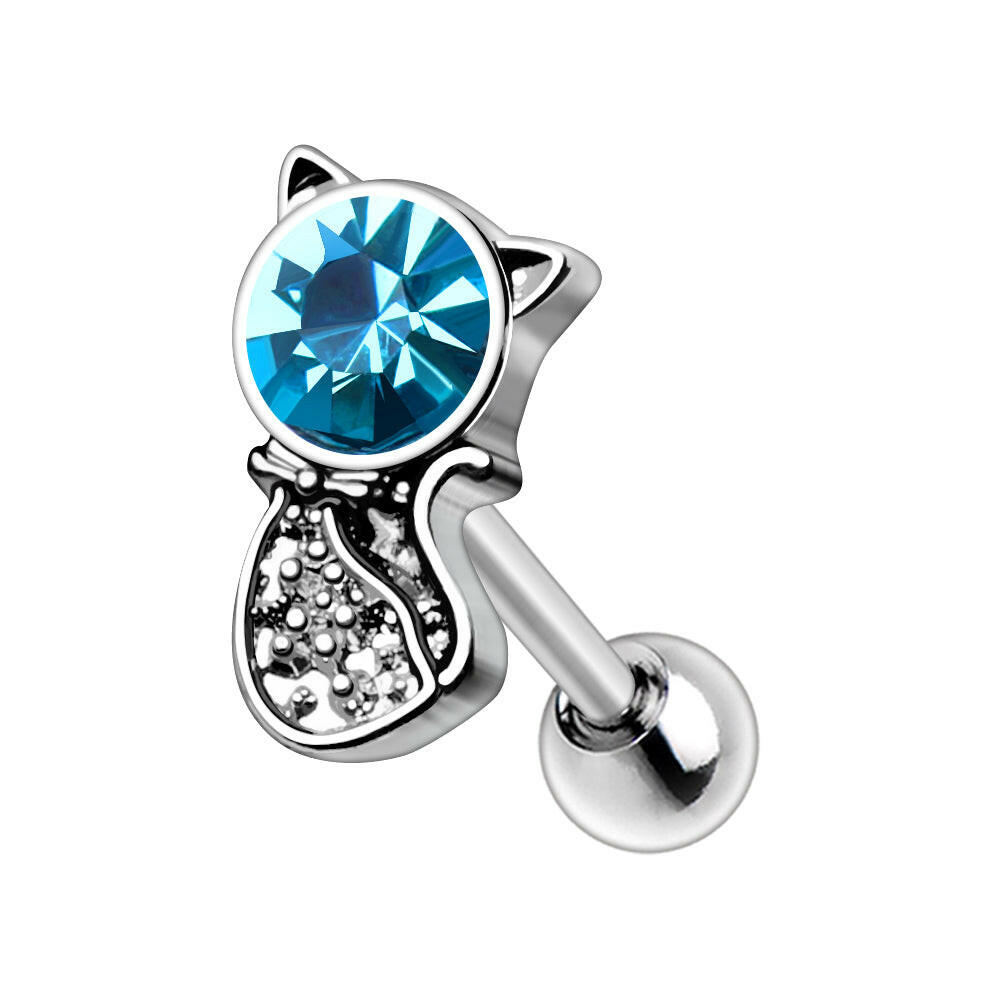 Stainless Steel Aqua Bow Tie Cat Cartilage Earring.