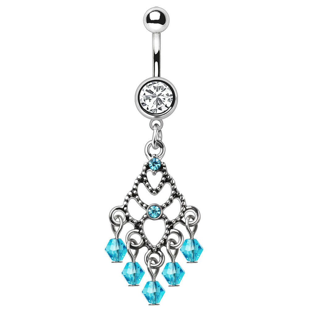 Stainless Steel Aqua Chandelier Dangle Navel Ring.