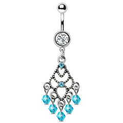 Stainless Steel Aqua Chandelier Dangle Navel Ring.