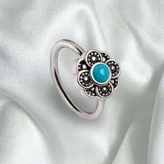 Stainless Steel Aqua Flower Nose Hoop / Cartilage Earring - Impulse Piercings