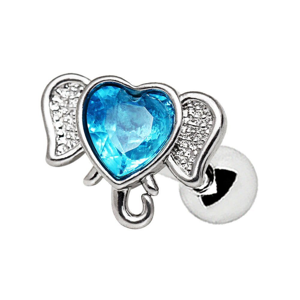 Stainless Steel Aqua Heart Elephant Cartilage Earring.