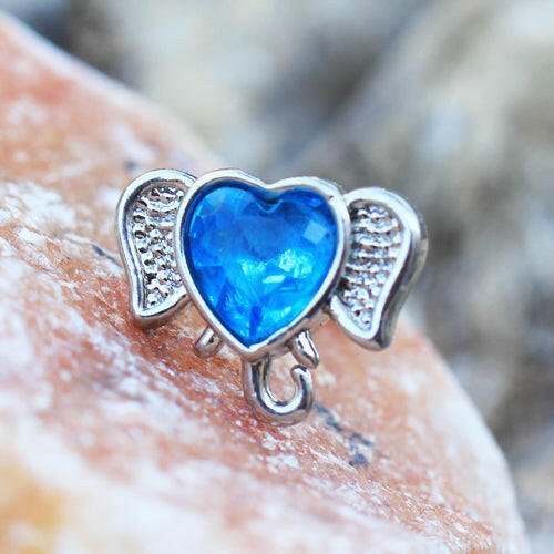 Stainless Steel Aqua Heart Elephant Cartilage Earring - Impulse Piercings