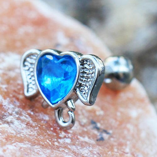 Stainless Steel Aqua Heart Elephant Cartilage Earring - Impulse Piercings