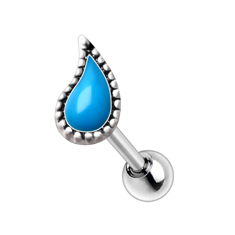 Stainless Steel Aqua Teardrop Cartilage Earring.