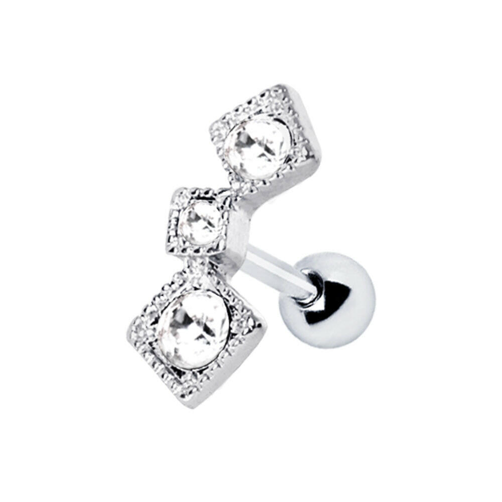 Stainless Steel Art of Brilliance Triple Square Drop Cartilage Earring.