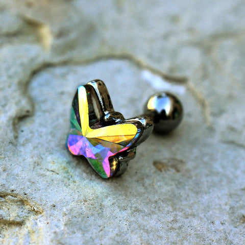 Stainless Steel Aurora Borealis Butterfly Cartilage Earring - Impulse Piercings