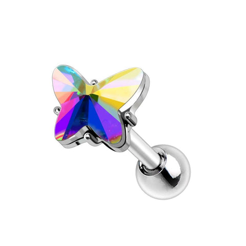 Stainless Steel Aurora Borealis Butterfly Cartilage Earring.