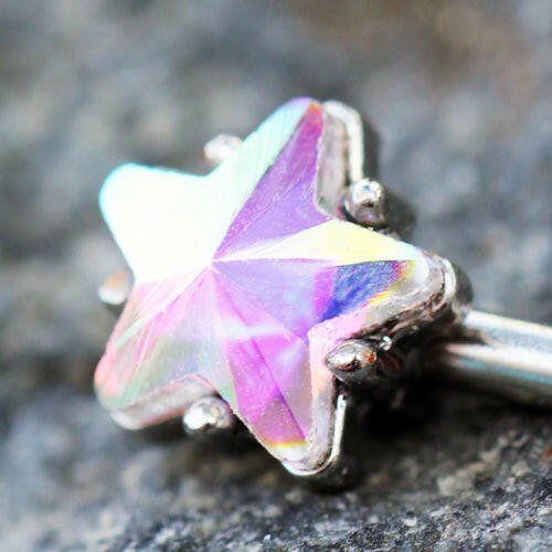 Stainless Steel Aurora Star and Moon Nipple Bar - Impulse Piercings