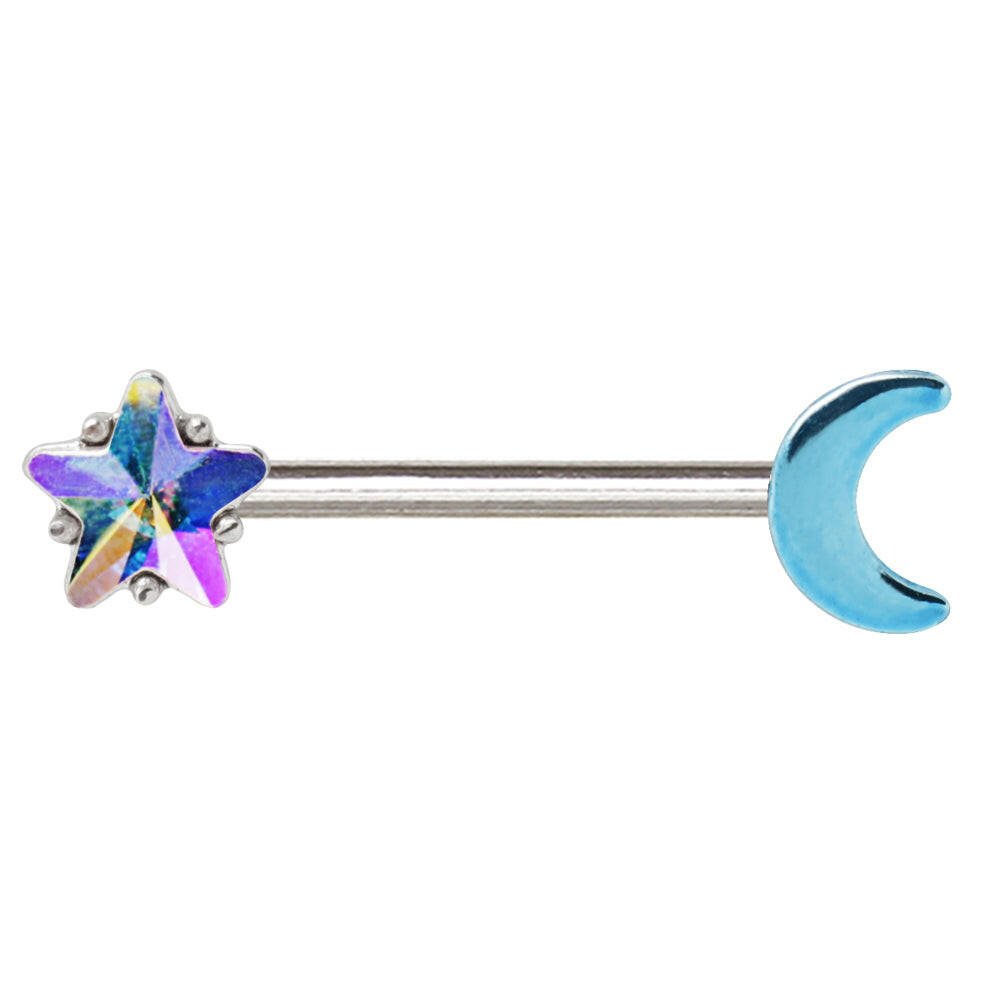 Stainless Steel Aurora Star and Moon Nipple Bar.