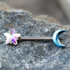 Stainless Steel Aurora Star and Moon Nipple Bar - Impulse Piercings