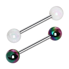 Stainless Steel Barbell with UV Acrylic Mystic Aurora Balls.