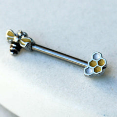 Stainless Steel Bee and Honeycomb Nipple Bar - Impulse Piercings