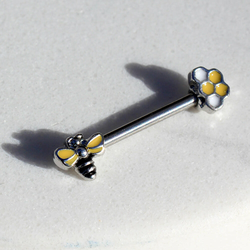 Stainless Steel Bee and Honeycomb Nipple Bar - Impulse Piercings