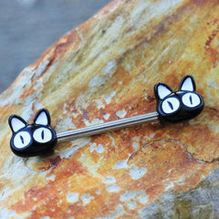 Stainless Steel Black Alley Cat Nipple Bar - Impulse Piercings