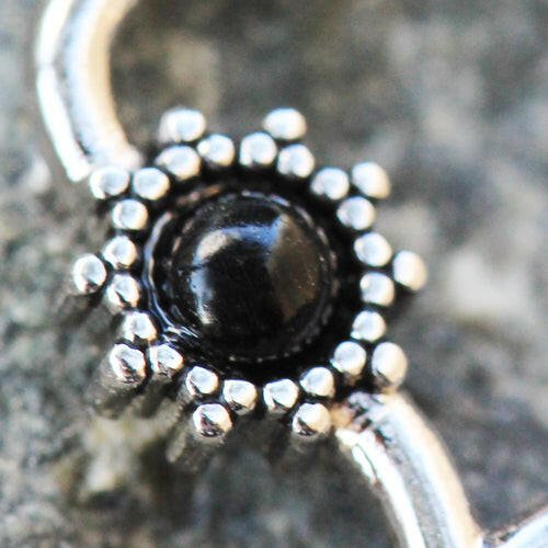 Stainless Steel Black Flower Heart Annealed Cartilage Earring - Impulse Piercings