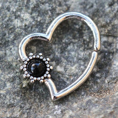 Stainless Steel Black Flower Heart Annealed Cartilage Earring - Impulse Piercings