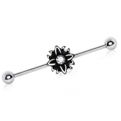 Stainless Steel Black Flower Industrial Barbell.