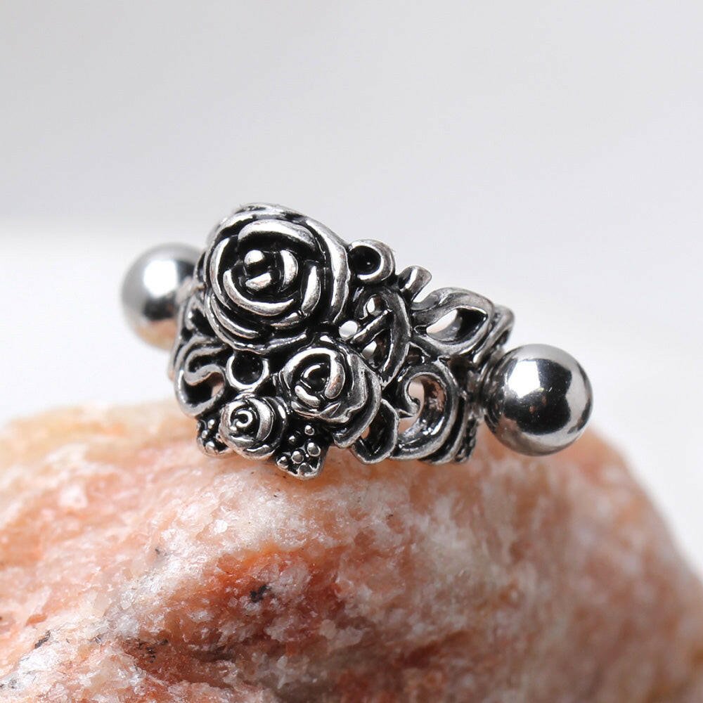 Stainless Steel Black Roses Cartilage Cuff Earring - Impulse Piercings