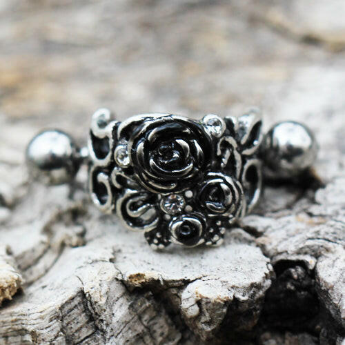 Stainless Steel Black Roses Cartilage Cuff Earring - Impulse Piercings