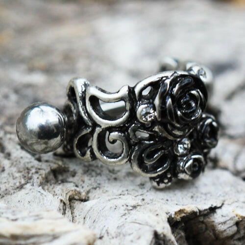 Stainless Steel Black Roses Cartilage Cuff Earring - Impulse Piercings