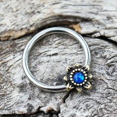 Stainless Steel Blue Star Snap-in Captive Bead Ring / Septum Ring - Impulse Piercings