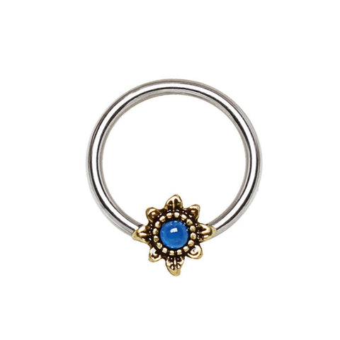 Stainless Steel Blue Star Snap-in Captive Bead Ring / Septum Ring.