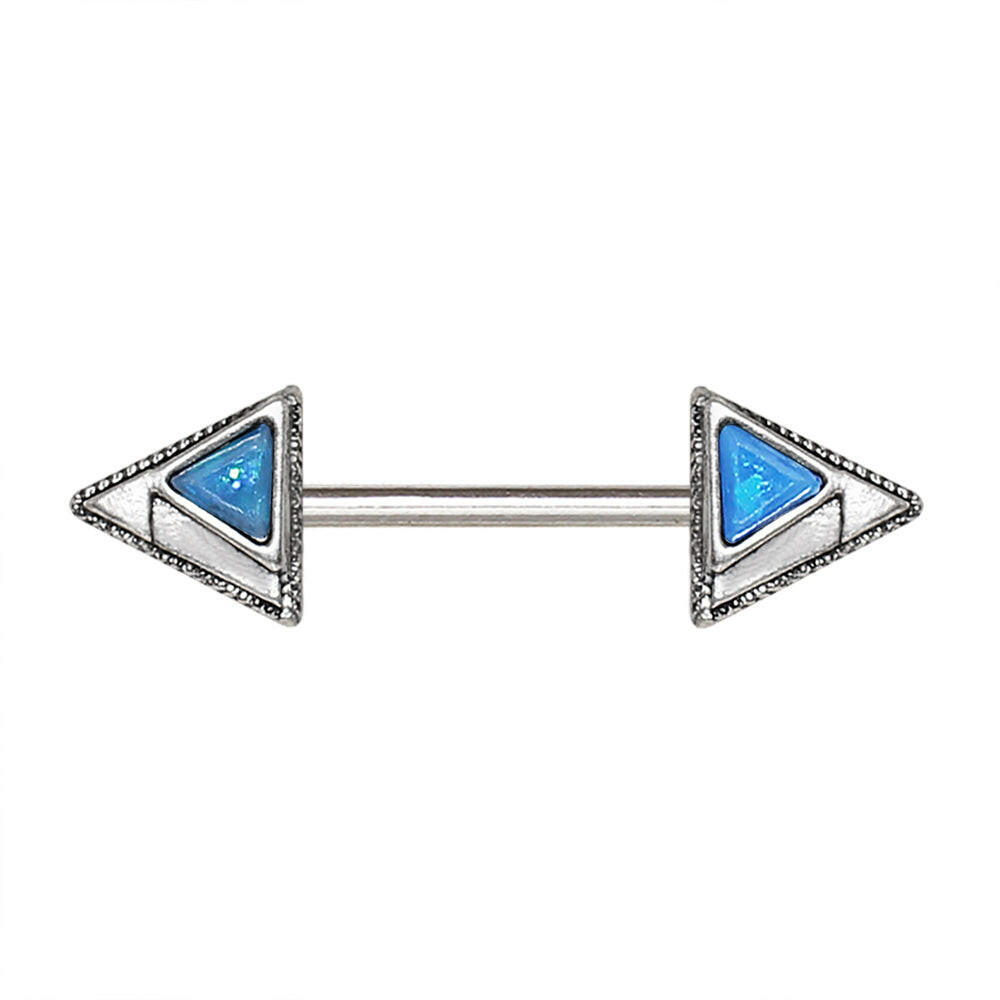 Stainless Steel Blue Synthetic Opal Multi-Triangle Nipple Bar.